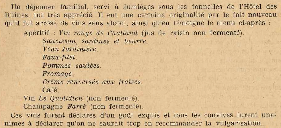 Détails du déjeuner de la section du Havre (été 1924) dans La Santé de la famille, août 1924, p. 11.