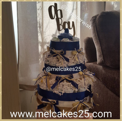 Blue & Gold Diaper Cake w/ Topper