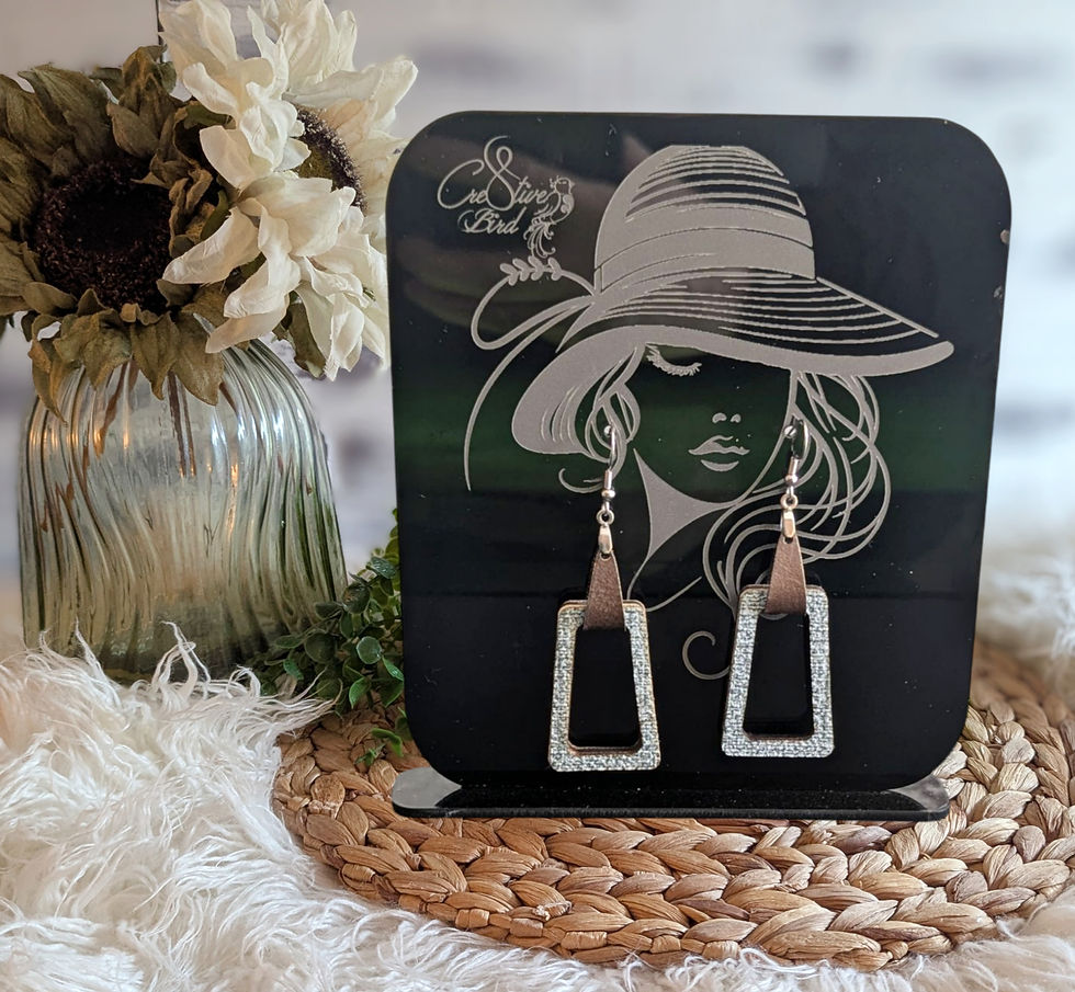 Long Rectangle Blue and Brown Leather Earrings