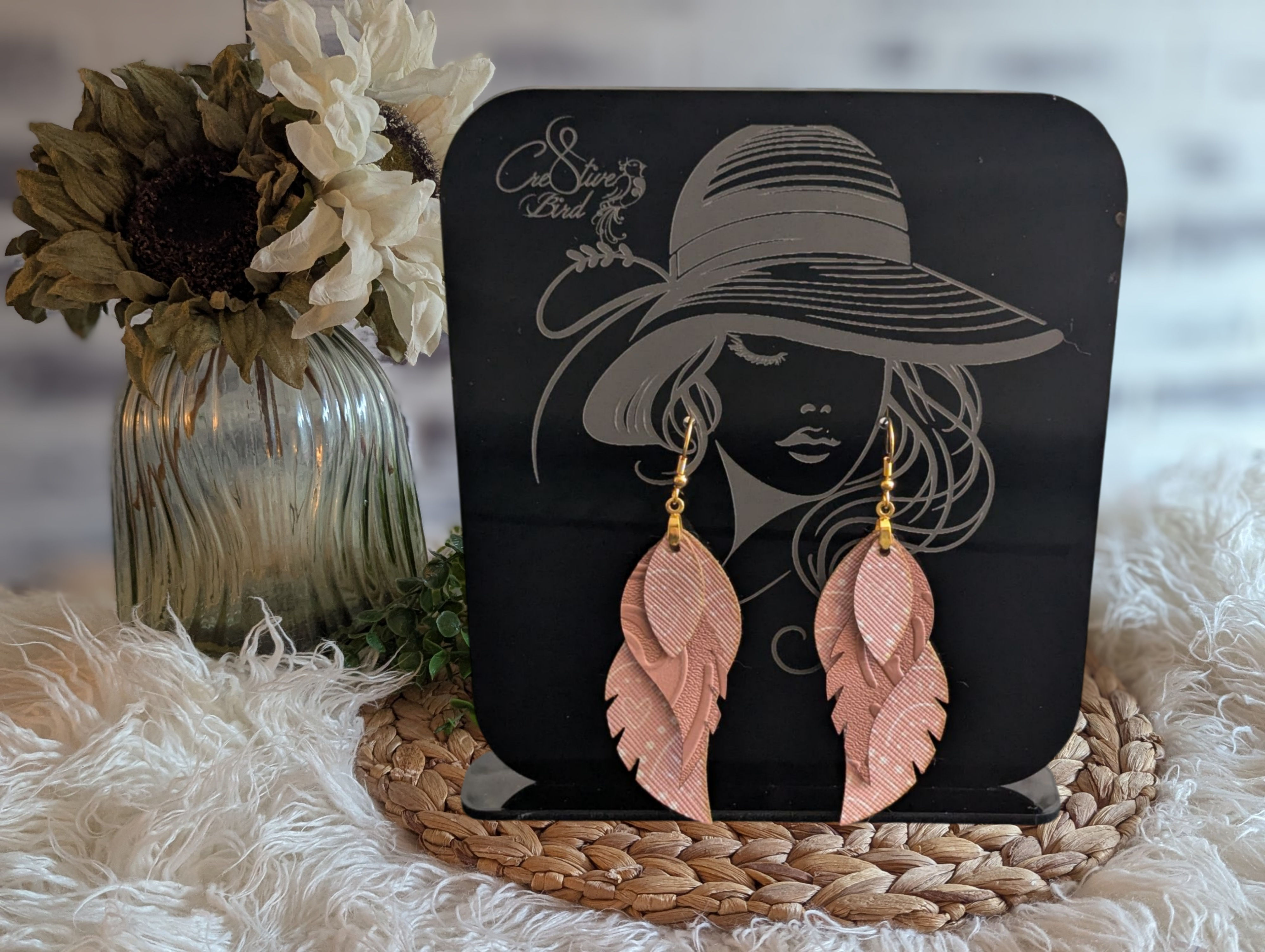Bohemian Peach Feather Earrings