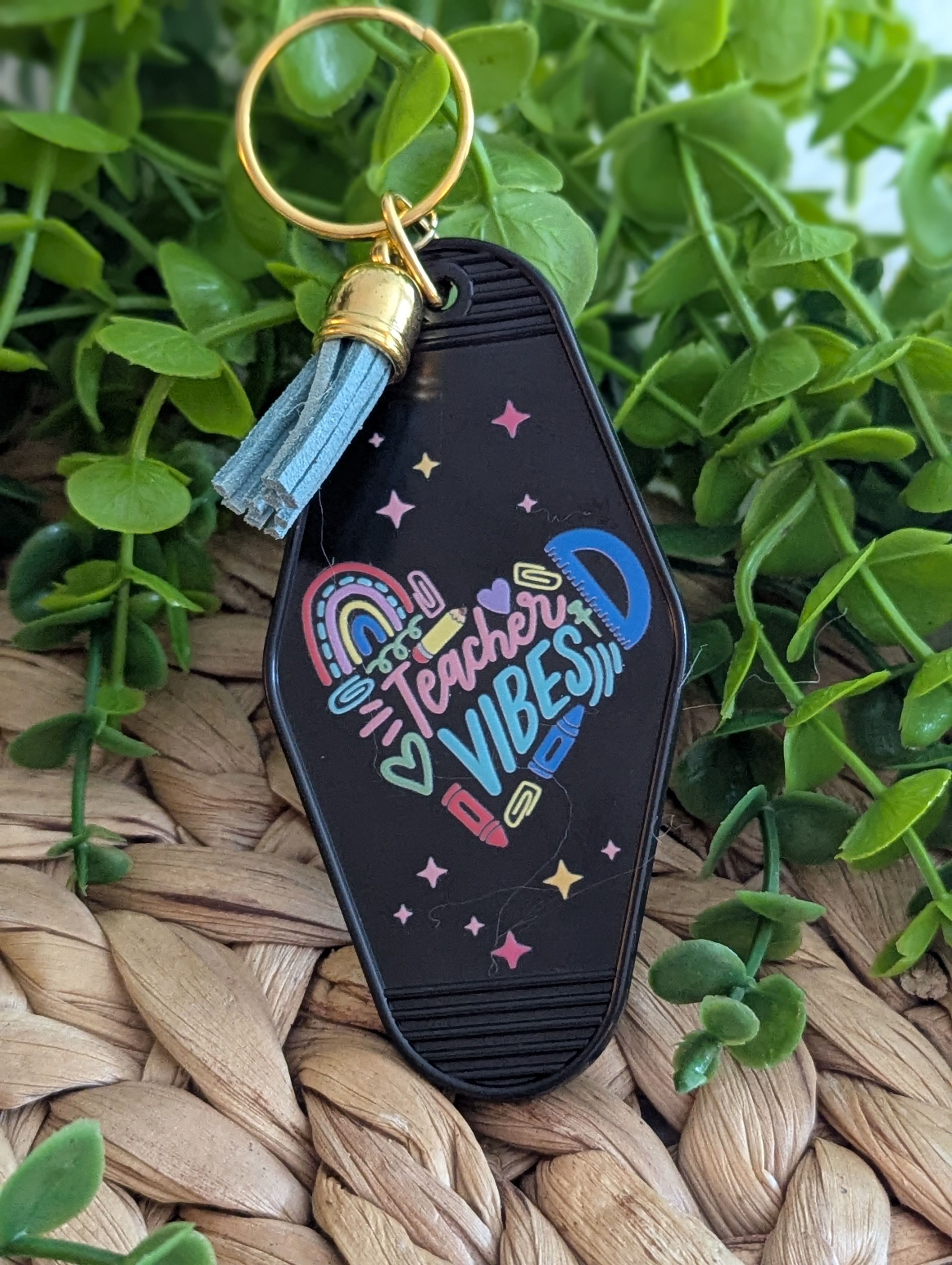 Teachers Vibes Black Hotel Keychain 2 sides