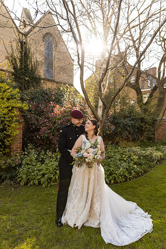 Bride and groom in the Gardens near Rugby registry office