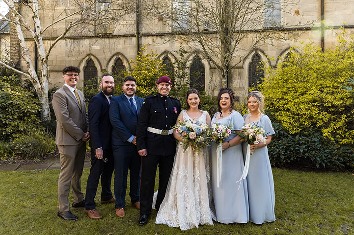Wedding party in the Gardens near Rugby registry office