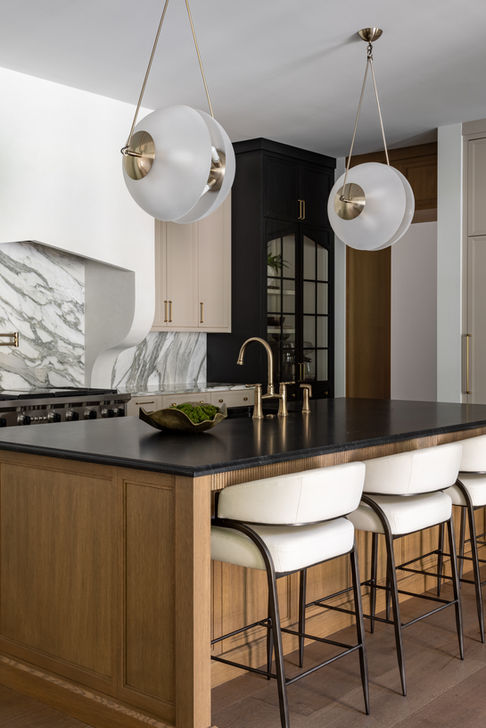 Custom kitchen island contrast detail — Cedar Grove award-winning home, Vancouver. Interior design: Centre Stage Interior Design. Ana Zaha interior photography.