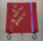 צלחת זכוכית סושי אדומה "פרחים פנסים יפניים" עם ציור צבע זהב 24 קראט בעבודת יד