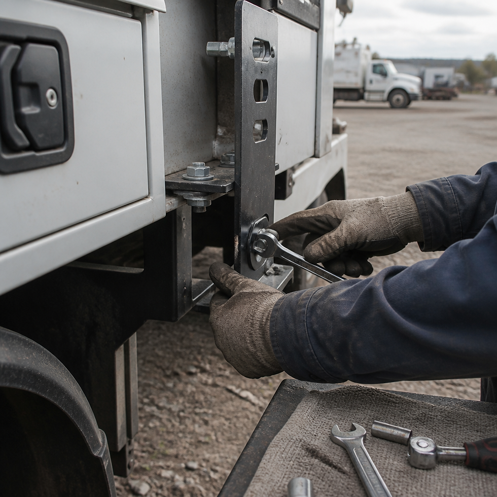 Eye-level view of a customized work truck with organized storage compartments