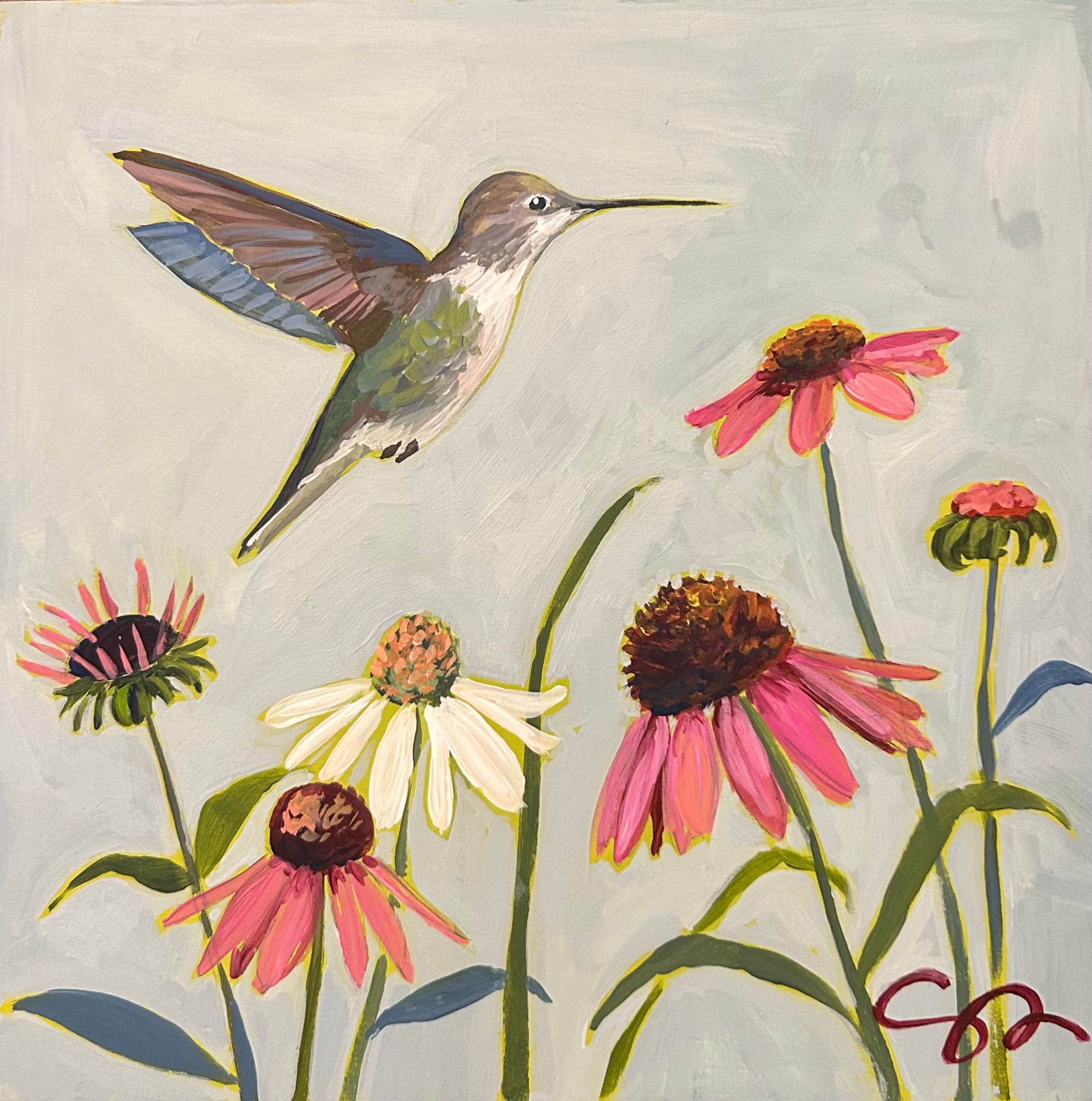 10x10 “Echinacea” Original painting on cradled wood panel