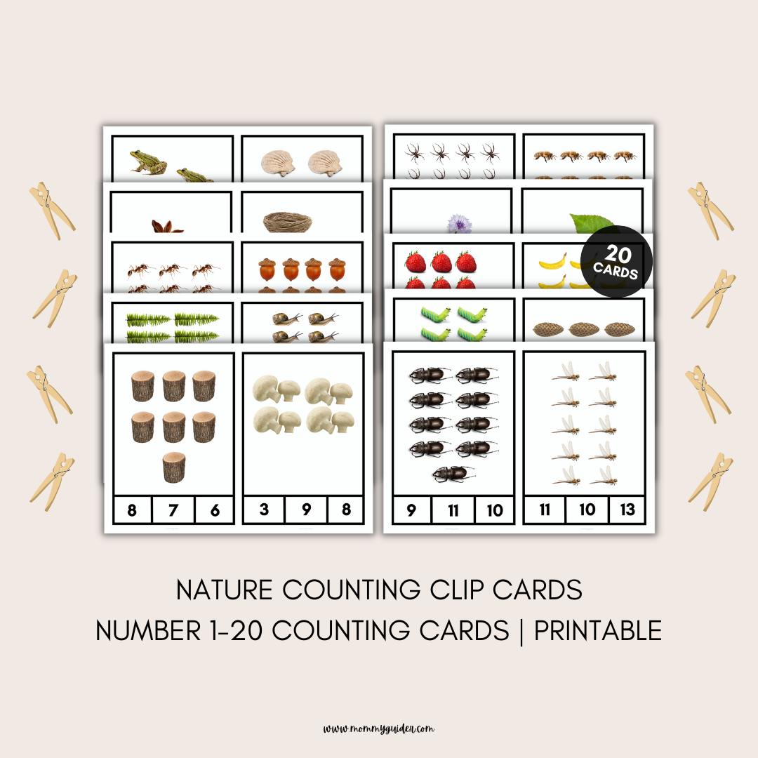 Nature Number Counting Clip Cards 1-20 Printable | Mommy Guider
