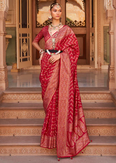 bridal red banarasi saree