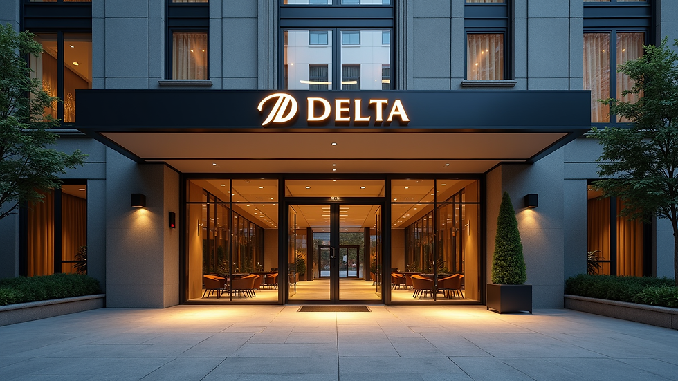 Wide angle view of the exterior entrance of DELTA Marriott Ontario