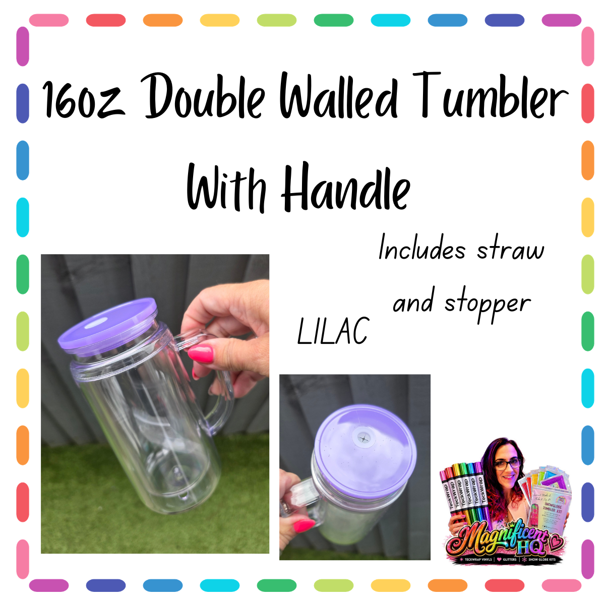 16oz Double Walled Snowglobe Tumbler with handle Acrylic Blank Predrilled