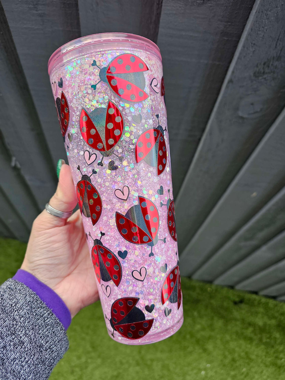 Thumbnail: Stitch Ladybug Snow Globe Tumbler | Glitter Drinkware