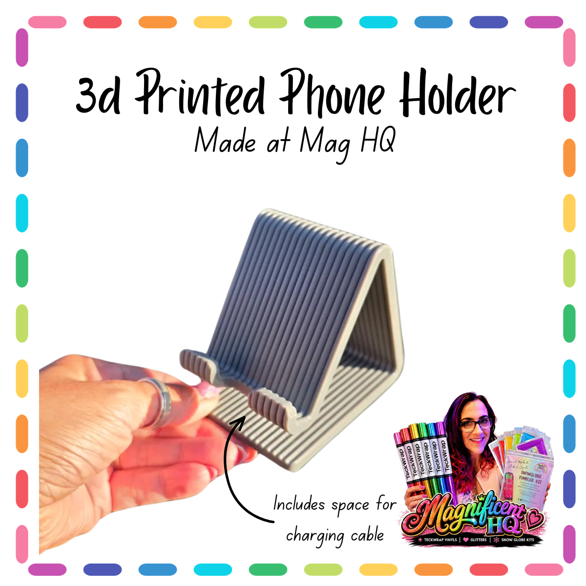 3d Printed Phone Holder - Universal Size with space for charging cable