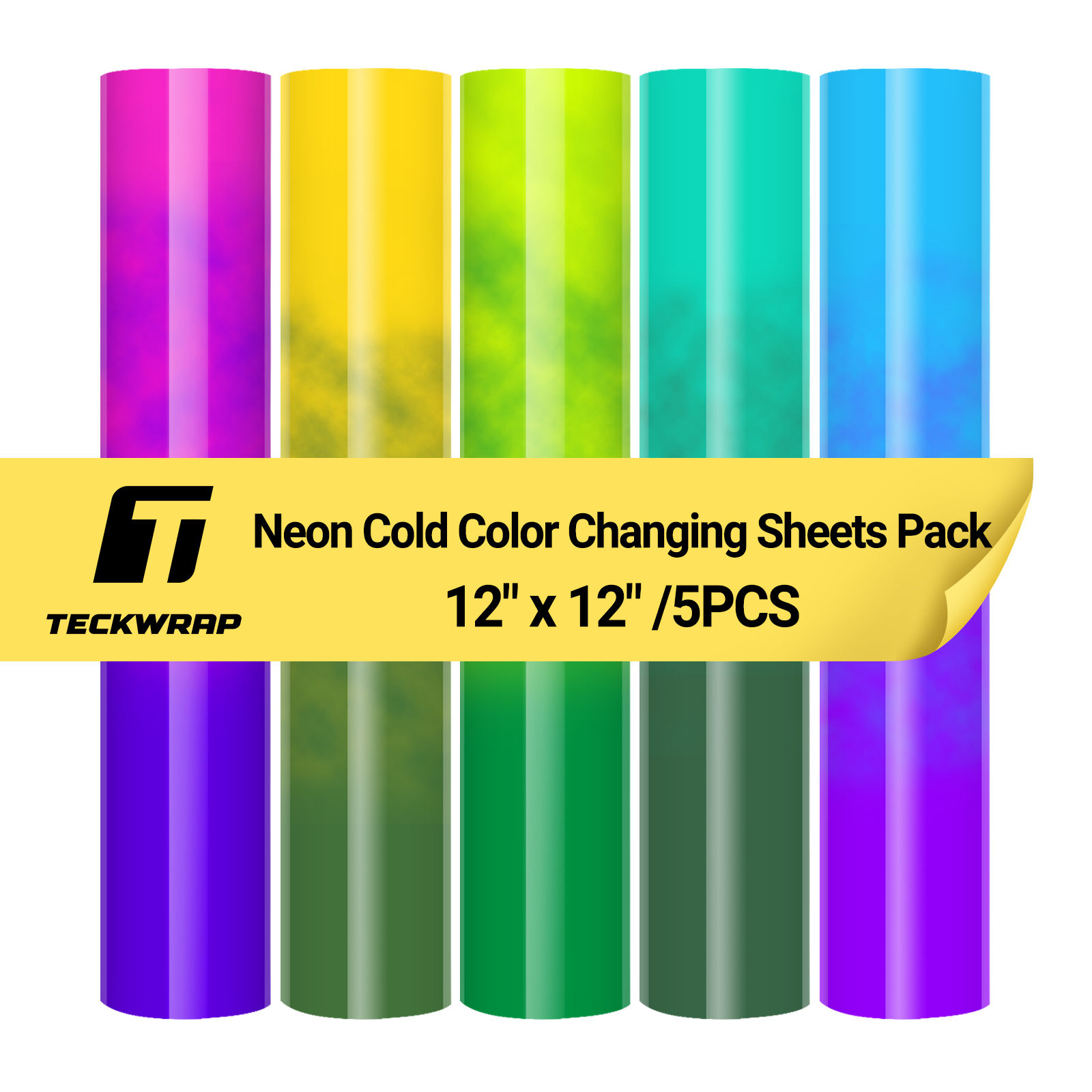 TeckWrap Neon Cold Colouring Changing Vinyl Sheet Pack 12x12" - 5 sheet