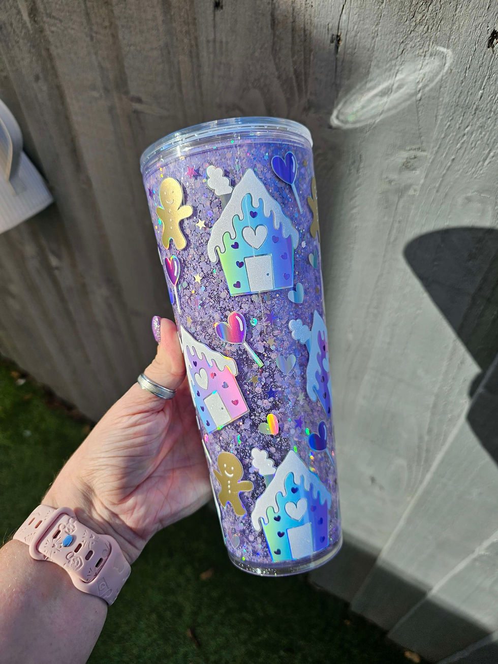 Thumbnail: Christmas rainbow gingerbread Snow Globe Tumbler | Glitter Drinkware