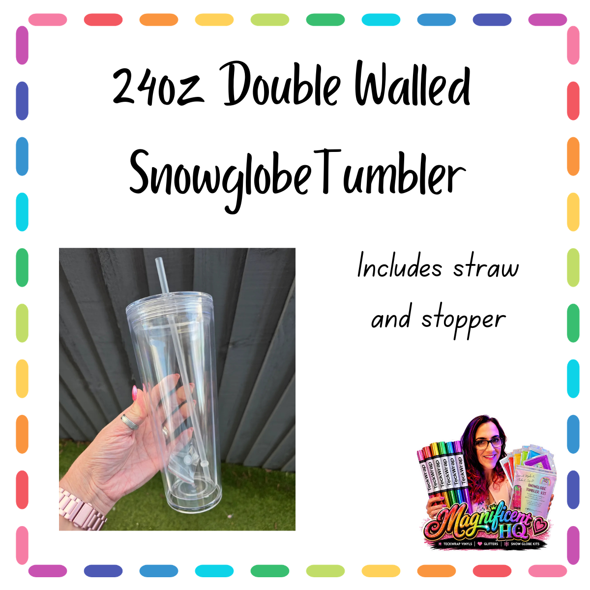 24oz Double Walled Acrylic Snowglobe Tumbler - Blank - Predrilled
