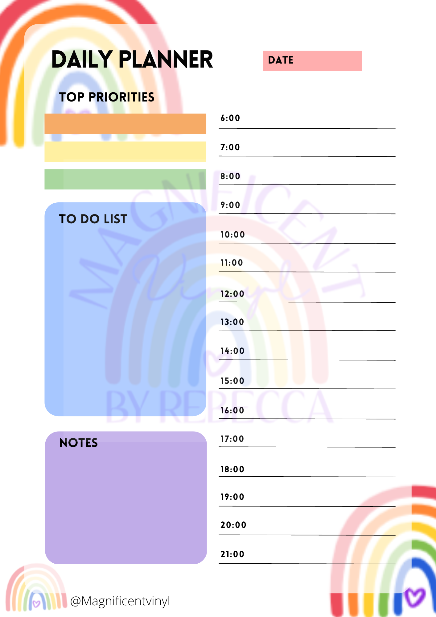 Daily Planner Printable Sheet - Digital File