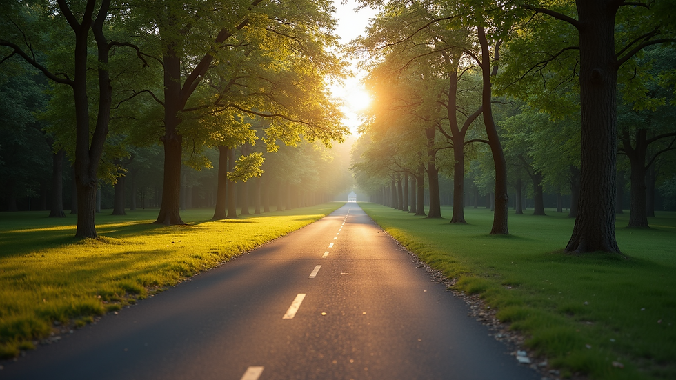 High angle view of a serene outdoor running path surrounded by trees