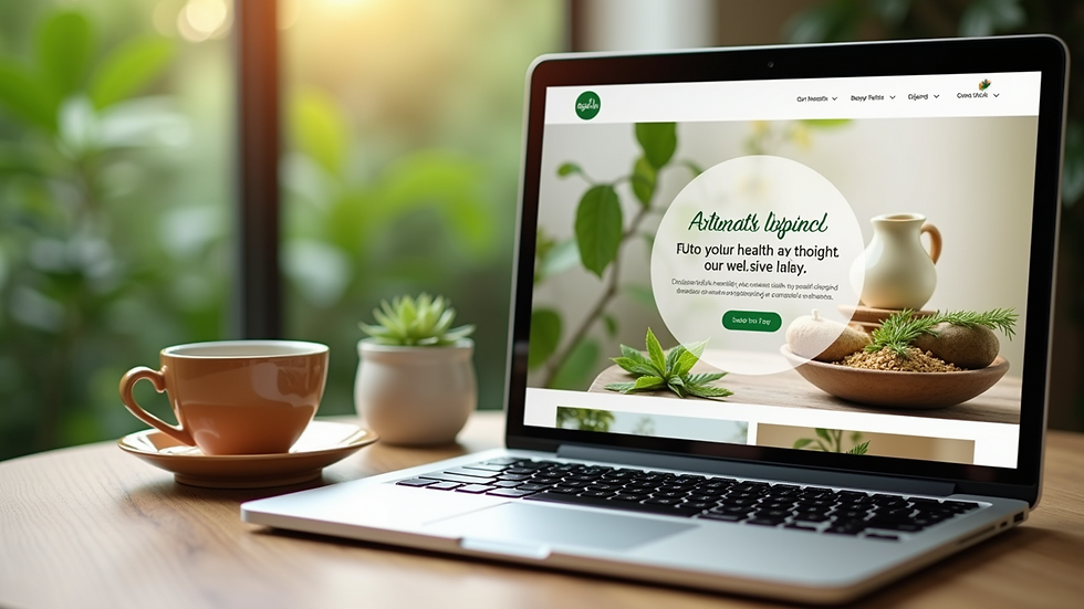 Close-up view of a laptop screen displaying a health blog post with a cup of tea beside it