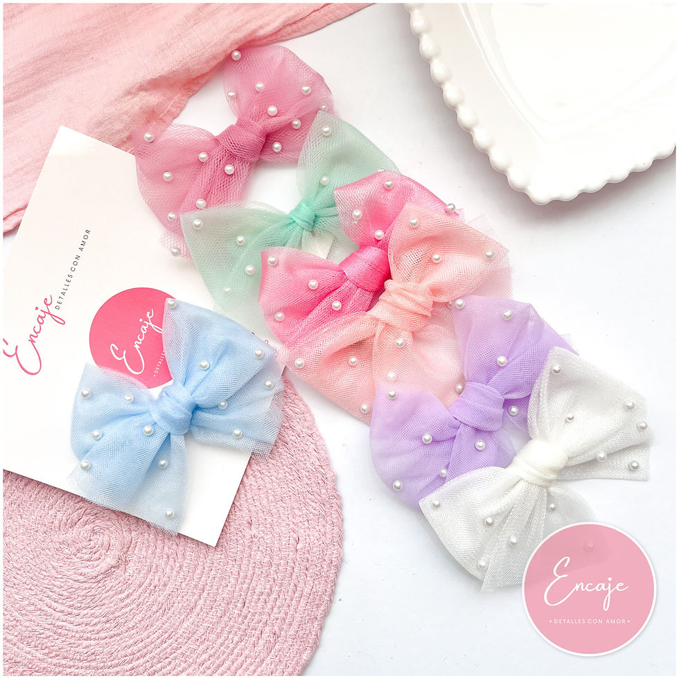 Miniatura: Moño tul y perlas (1Pieza)