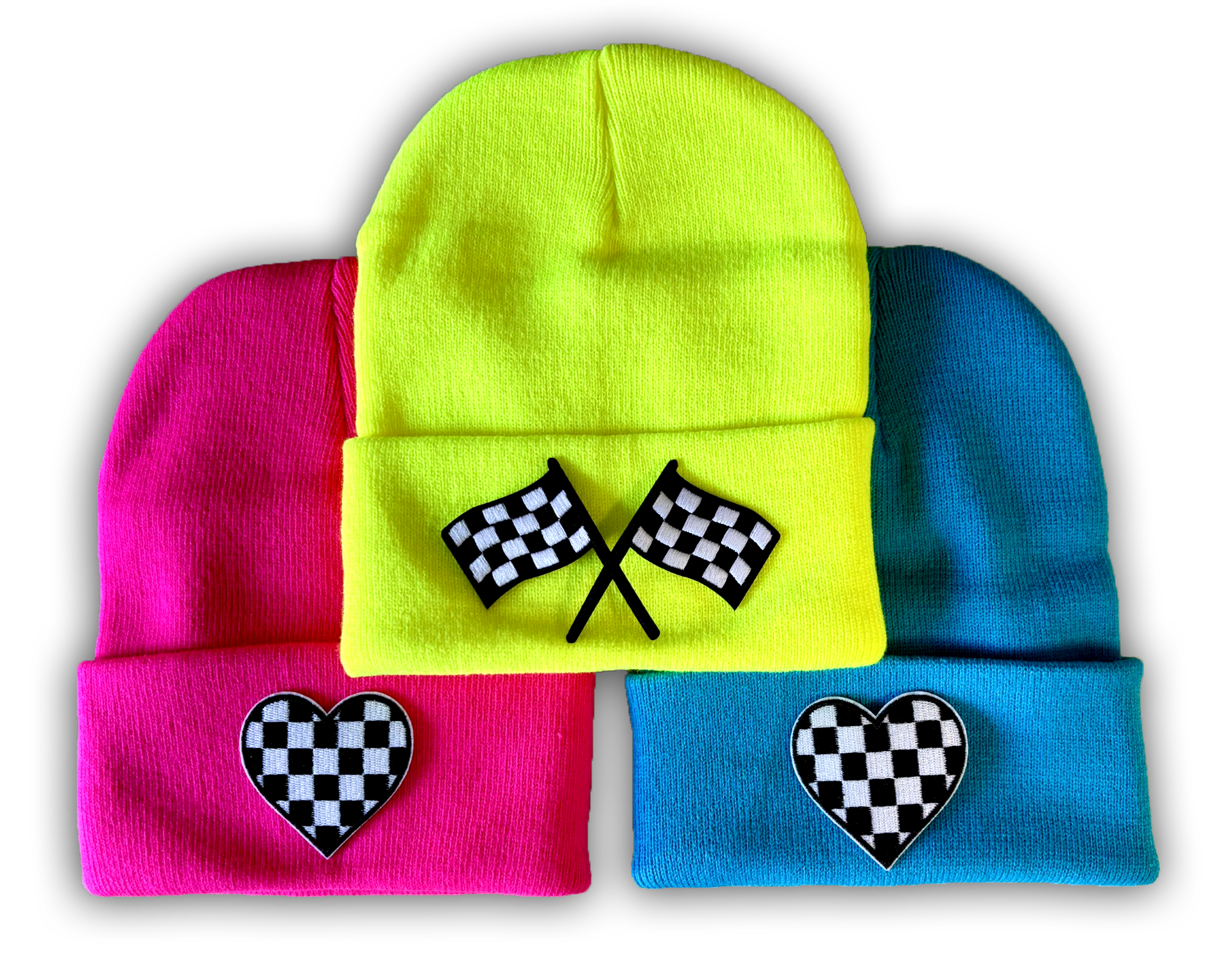 Neon Checkered Patch Beanies