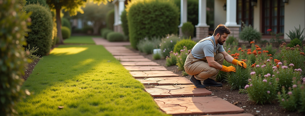 gardener doing gardening work at garden.