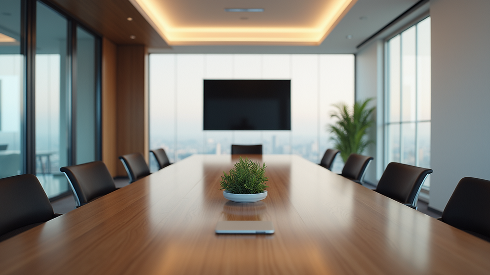 Eye-level view of a modern conference room captured in a virtual tour