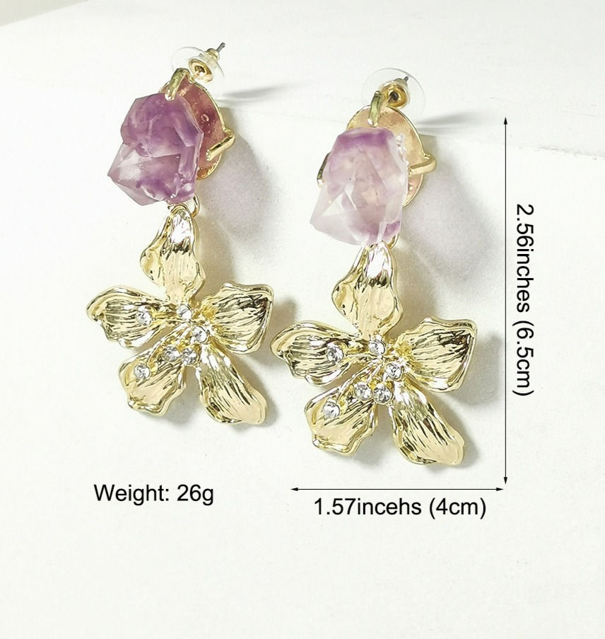 Thumbnail: My Purple Stone & Gold Flower Dangles