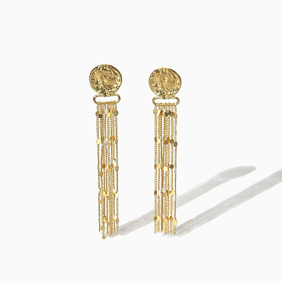 Thumbnail: Tasseled & Hammered Gold Coin Dangles