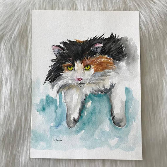 Thumbnail: Calico Kitty Original Watercolor Painting