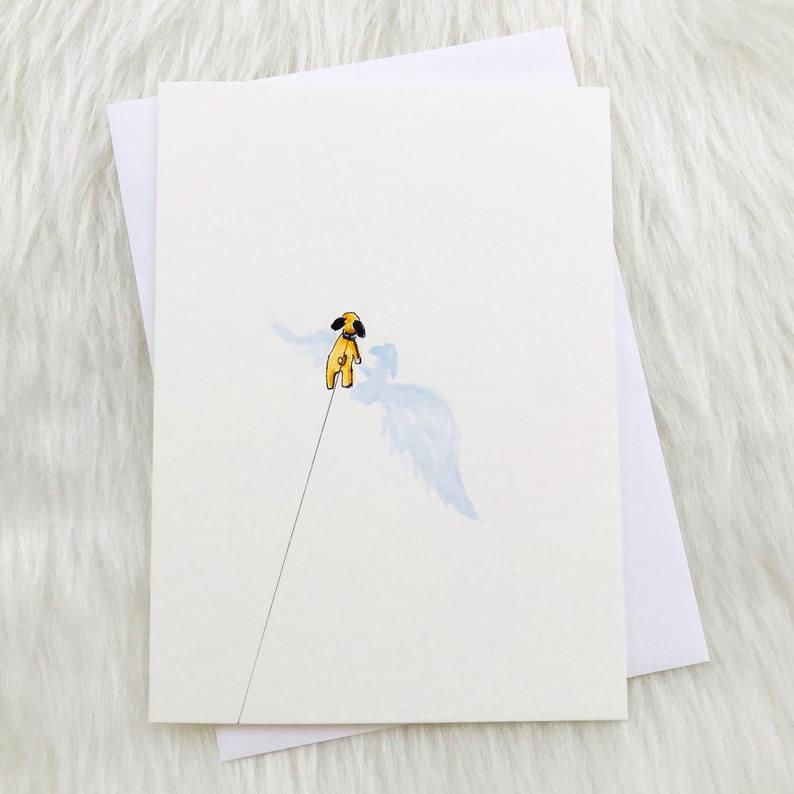 Thumbnail: Commission Angel Shadow Walking Dog Puppy Art Original Watercolor Painting