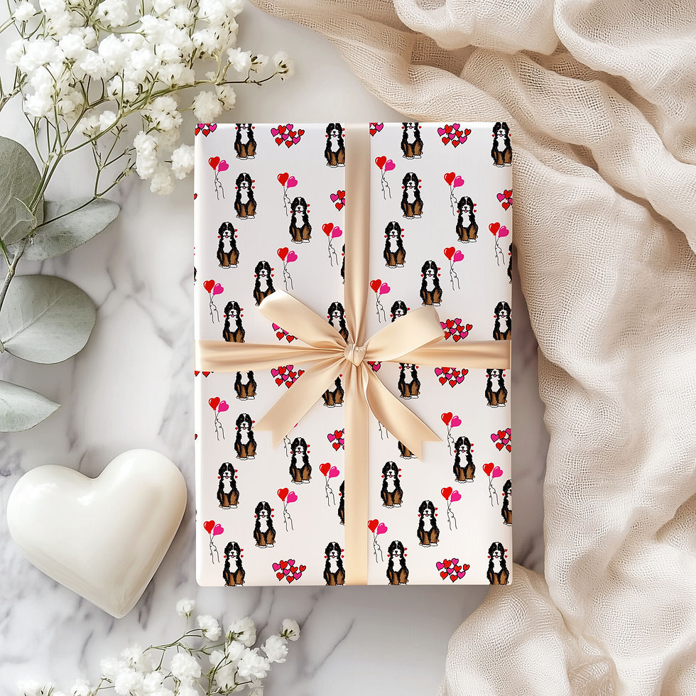 Thumbnail: Dog Wrapping Paper Gift Wrap Bernedoodle Bernese Mountain Dog Valentines Day