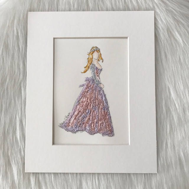 Thumbnail: Painting of blonde wearing a glamorous pink and purple gown