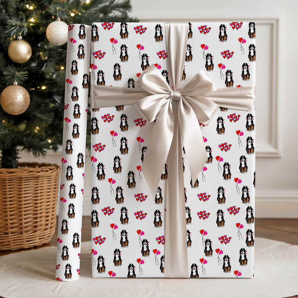 Thumbnail: Dog Wrapping Paper Gift Wrap Bernedoodle Bernese Mountain Dog Valentines Day