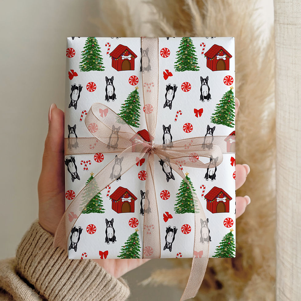 Thumbnail: Boston Terrier Christmas Dog Wrapping Paper Gift Wrap