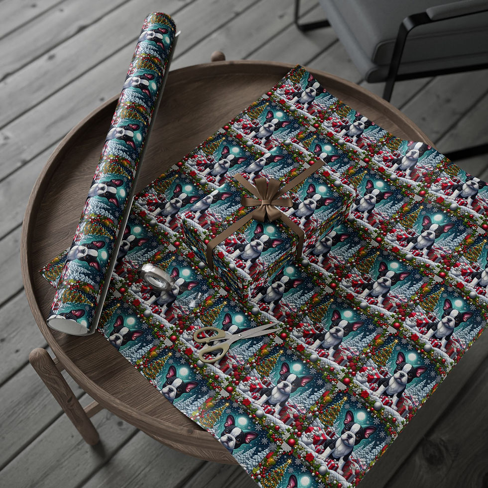 Thumbnail: A1 Quilted Boston Terrier Wrapping Paper Roll Gift Wrap Terrier Lover Christmas