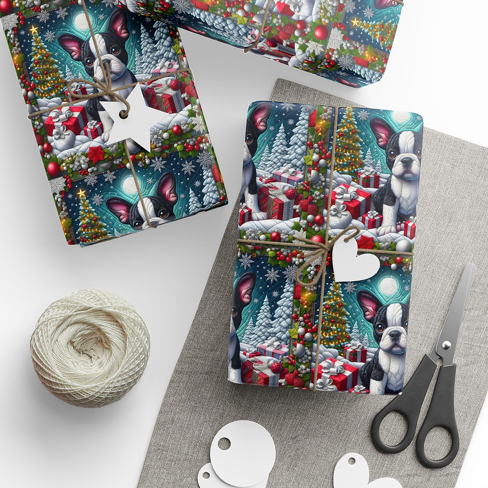 Thumbnail: A1 Quilted Boston Terrier Wrapping Paper Roll Gift Wrap Terrier Lover Christmas