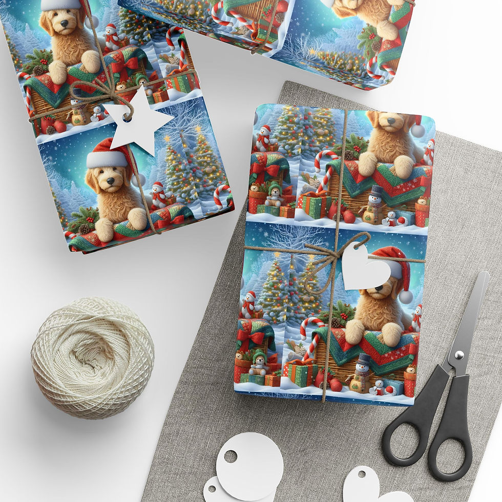 Thumbnail: A1 Quilted Golden Retriever Wrapping Paper Gift Wrap Doodle Christmas Doodle