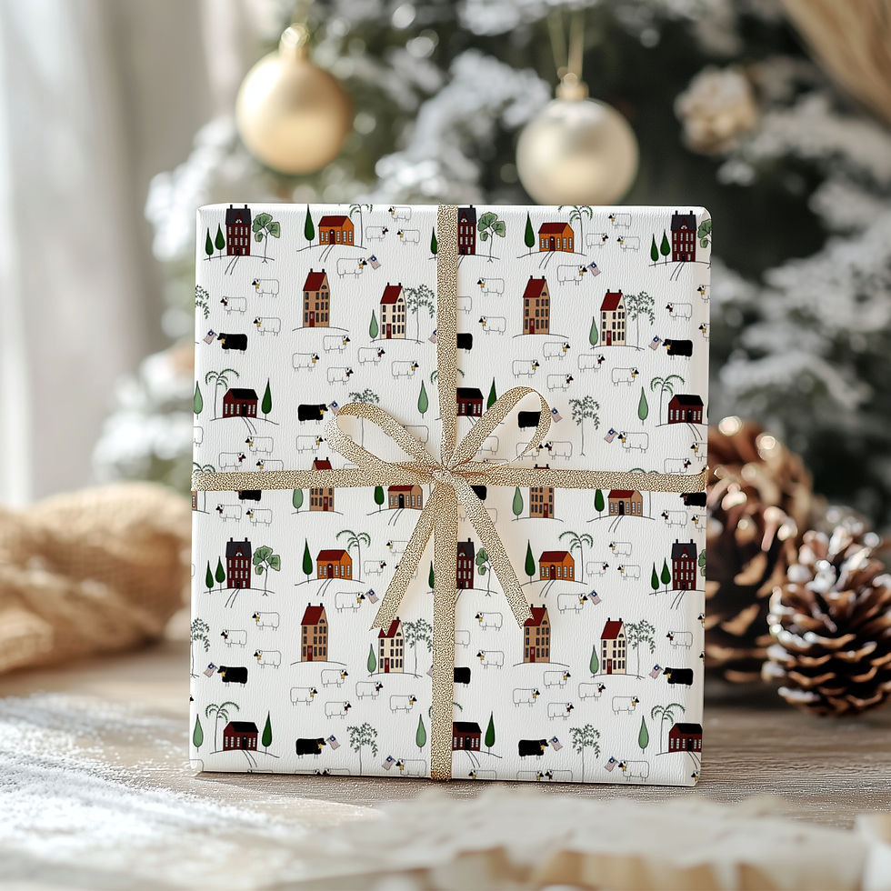 Thumbnail: Sheep Folk Art Wrapping Paper Gift Wrap Costwold Sheep Christmas