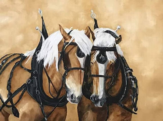 Thumbnail: Team Work, Belgian Draft Horses Original Oil Painting