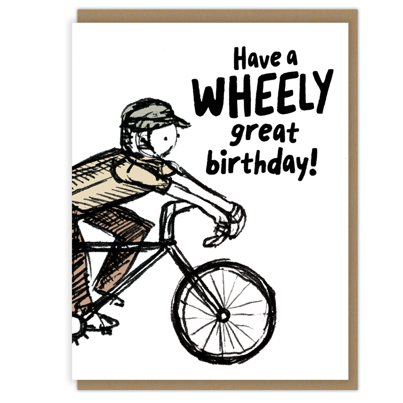 cyclist birthday card wheely great pun card