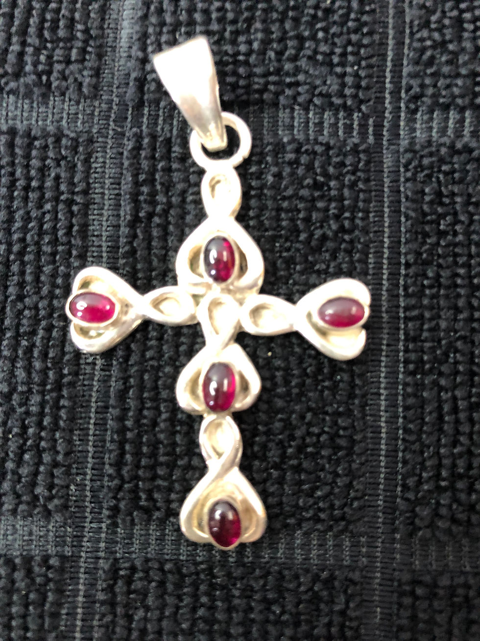 Sterling Silver Garnet Stone Infinity Cross Pendant