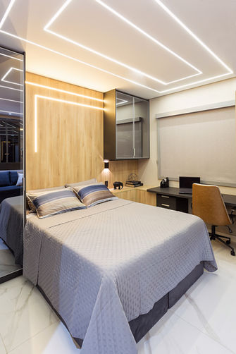 Área de dormir planejada para estúdio de 34 m² no Moema Top Life.
