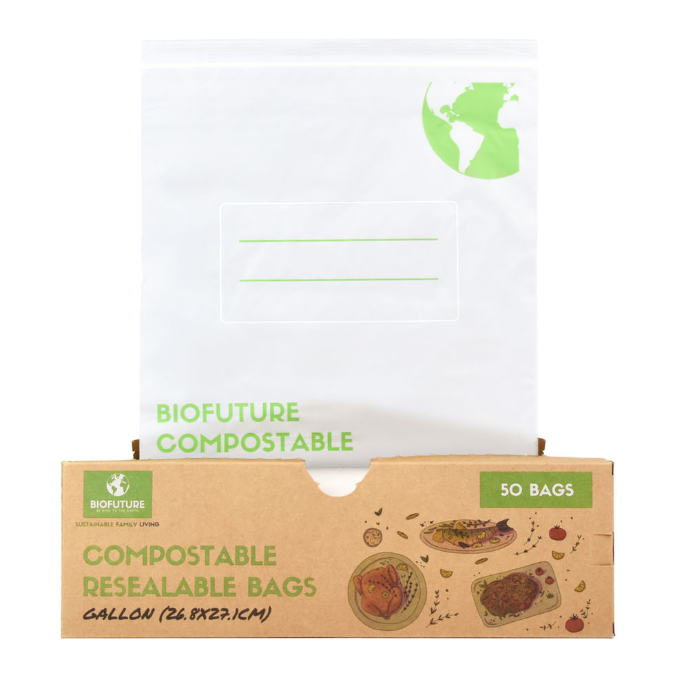 Compostable resealable bags being dispensed from a box
