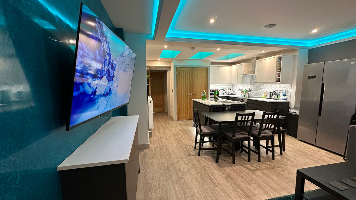 Kitchen living area of student house on Deane Street, Loughborough