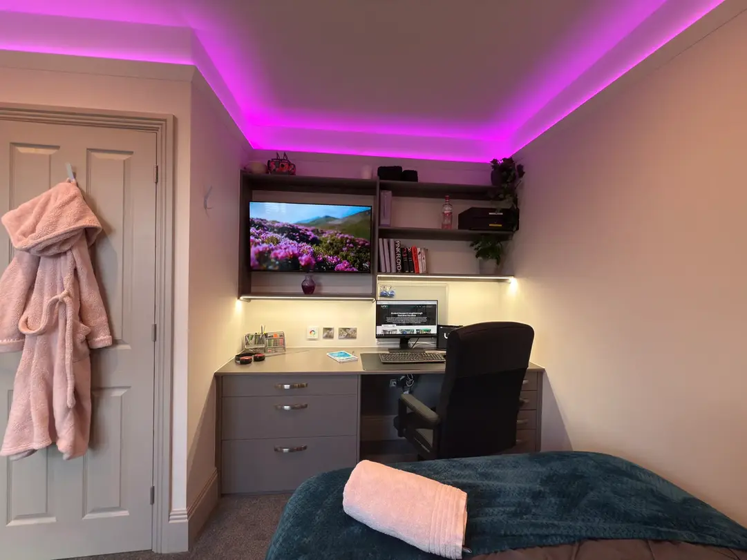 Contemporary bedroom with workspace and smart storage in Loughborough student house