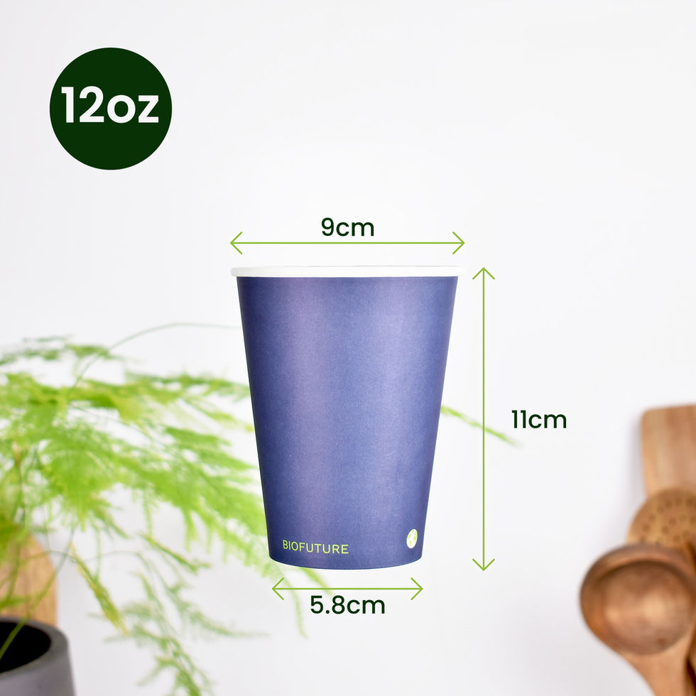 12oz compostable paper cup with illustrated dimensions