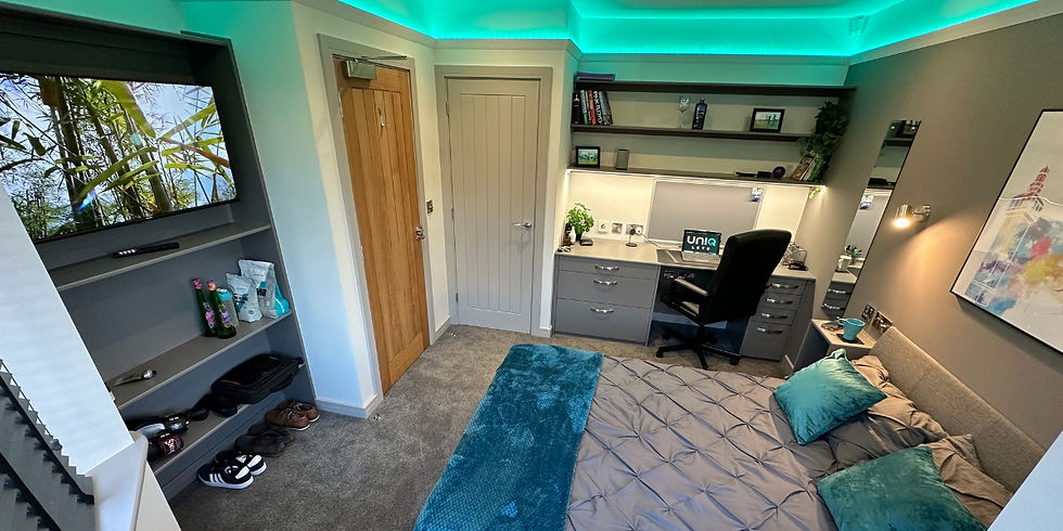 A modern private student accommodation bedroom.