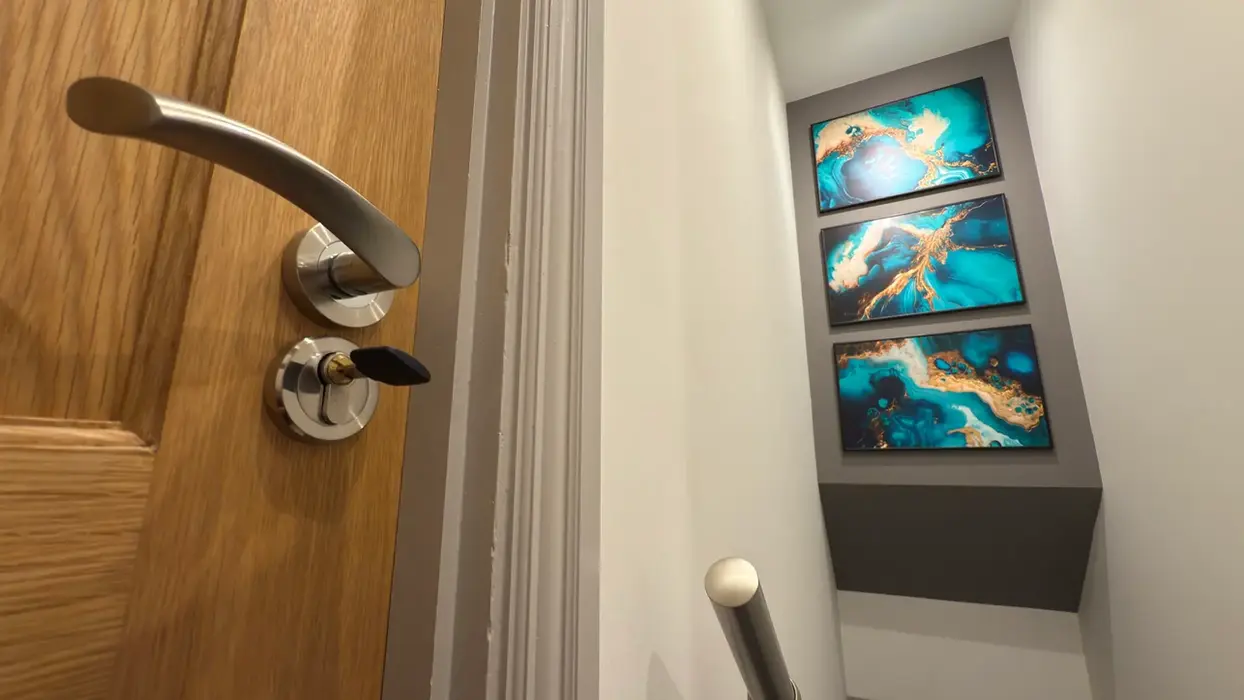 Closeup of lockable bedroom doors.