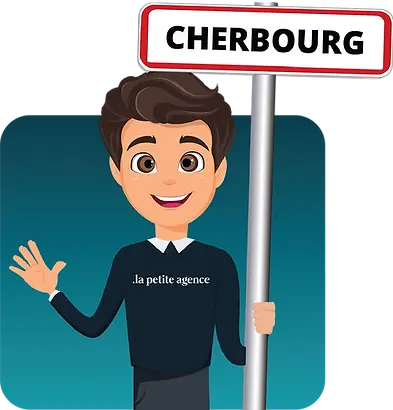 Personnage tenant un panneau Cherbourg